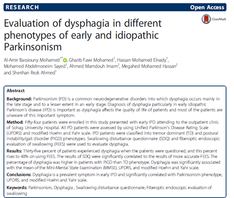 Evaluation of dysphagia in different phenotypes of early and idiopathic Parkinsonism